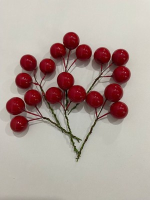 Empressco Kırmızı Yılbaşı Çiçeği Dekor Süs, 6 Dal, 3 Başlı, Minik Meyve Şıklığı