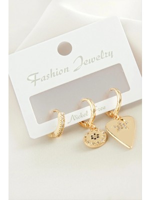 Marsilyan 3 Adet Kalp Zirkon Taşlı Küpe