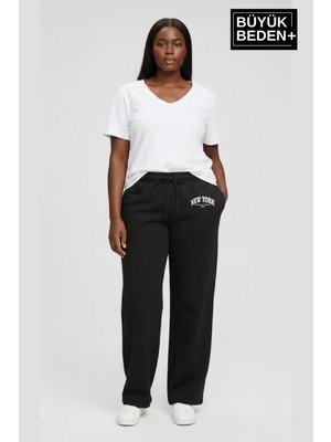 Superlife Kadın Büyük Beden New York Baskılı Rahat Kesim Lastikli Bel Paça Reçme Eşofman Altı SPR26EAK952-5