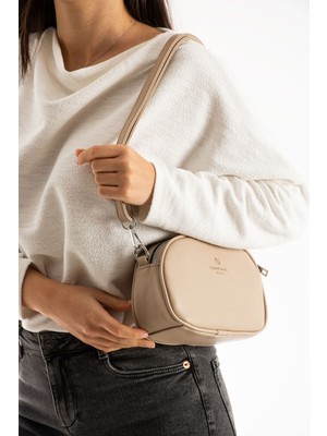 Sanmorris Kadın Suni Deri Yumuşak Doku Ayarlanabilir Çapraz Askılı Şık Görünümlü 2 Gözlü Omuz Çantası