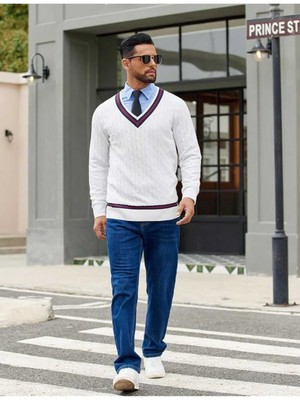 Youknitwear You Alex %100 Pamuk V Yaka Triko Kazak