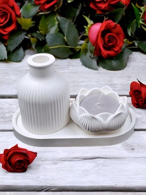Dekoratif Sunumluk %100 Doğal Soya Mum Seti Özel Tasarım  Vazo ve Kabartmalı Sunumluk | Ev Dekorasyonu, Hediyelik ve Aromaterapi Için Zarif Seçenek