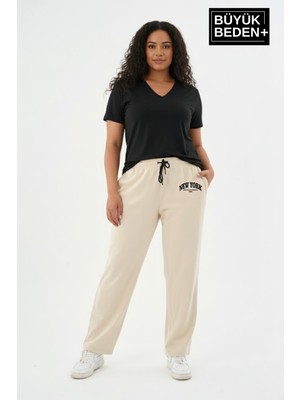 Superlife Kadın Büyük Beden New York Baskılı Rahat Kesim Lastikli Bel Paça Reçme Eşofman Altı SPR26EAK952-5