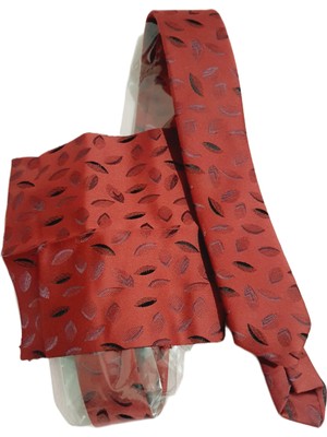 JTAW25KRV1671 Mendilli Ince Kravat  %100 Microfiber Kırmızı Bordo Desenli Janti Kravat