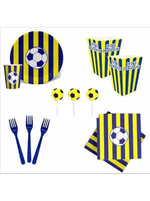 Zenviva Taraftar Fenerbahçe Sarı Lacivert 8 Tabak, 8 Bardak, 8 Mısır Kutusu, 10 Peçete, 10 Çatal, 10 Kürdan