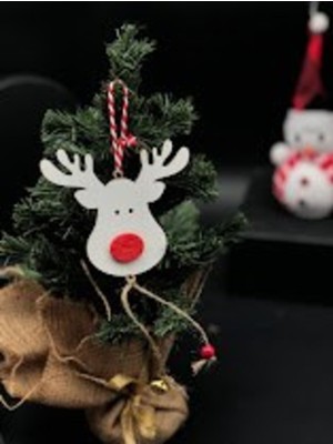 Empressco Yılbaşı Çam Ağacı Süsü 3'lü Set, Ahşap Geyik Kırmızı Burunlu, Şık ve Doğal.