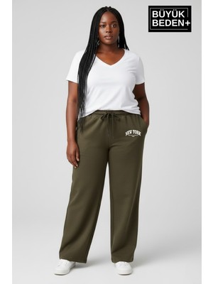 Superlife Kadın Büyük Beden New York Baskılı Rahat Kesim Lastikli Bel Paça Reçme Eşofman Altı SPR26EAK952-5