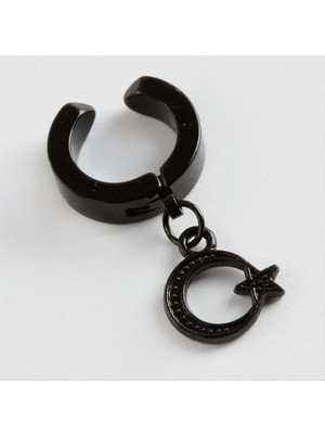 Zero Sptrns Ay Yıldız Mıknatıslı Çelik Erkek Küpe Kıstırmalı 1 Adet-Siyah