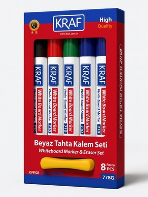 Kraf Doldurulabilir Beyaz Tahta Kalemi Seti 8'li Set ( 7 Kalem + 1 Silgi)