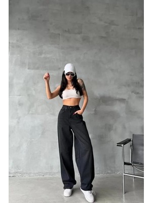 Kazax Arkadan tokalı jeans pantolon Siyah