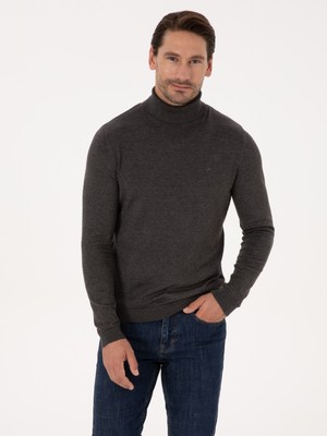 Cacharel Erkek Füme Slim Fit Pamuk Karışımlı Balıkçı Yaka Basic Triko Kazak 50318678-VR058