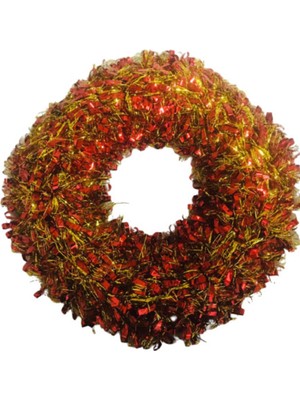 Empressco Yılbaşı Metalize Çelenk 38CM Kırmızı Gold Şerit, Şık ve Parlak Dekorasyon Için Ideal