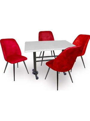 Dockers Çipa - Nilüfer Mutfak Masa Takımı - 80X140 (Werzalit, Wermodin ve Allzalit Tabla) - Beyaz - Bordo