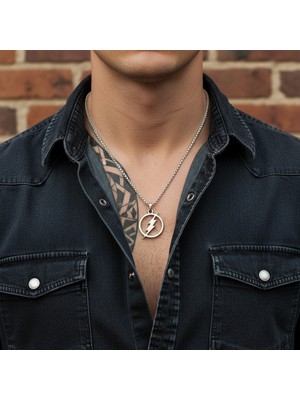 Alooya Şimşek - The Flash Gümüş Kaplama Örme Zincir Kolye