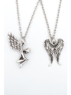 Alooya 2'li Melek Kanadı - Peri Gümüş Kaplama Kolye Seti