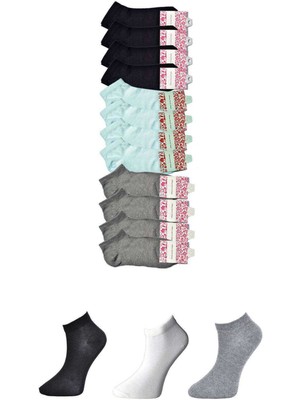 Royaleks Siyah Gri ve Beyaz Kadın Bilek Çorap 12 Çift