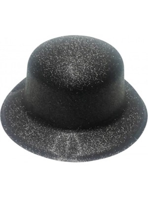 Empressco Siyah Renk Yuvarlak Plastik Parti Şapkası, Simli, Eğlence ve Kutlama Için Kullanılır