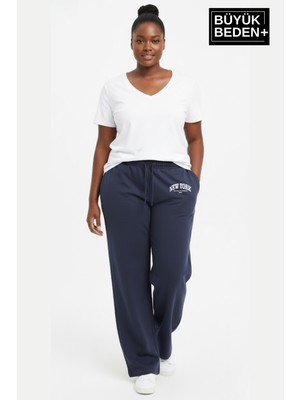 Superlife Kadın Büyük Beden New York Baskılı Rahat Kesim Lastikli Bel Paça Reçme Eşofman Altı SPR26EAK952-5