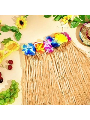 Buğz Yetişkin ve Çocuk Uyumlu Saman Renk Hawaii Etek 12 Adet