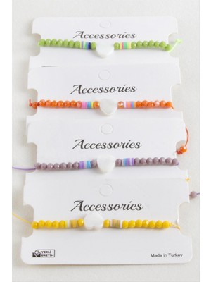 Marsilyan Kalp Sedef Kristal Makrome Ip Bileklik