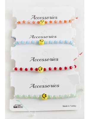 Marsilyan Emoji Inci Kristal Makrome Ip Bileklik