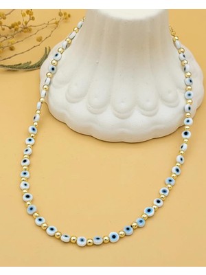 Nevoka Beyaz Akrilik Boncuklu Nazar Kolyesi