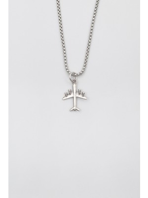 Alooya Küçük Uçak Örme Zincir Kolye - Antik Gümüş Kaplama - Kadın Erkek - 60 cm