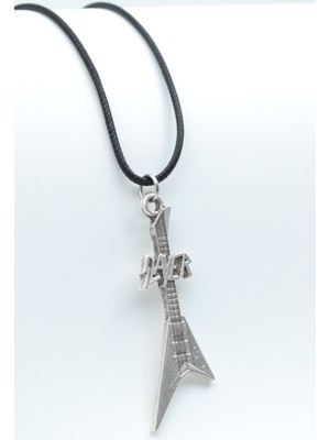 Alooya Slayer Elektro Gitar Gümüş Kaplama Deri İp Kolye