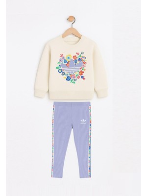Noble Kids Çiçek Desenli Lila Kız Çocuk Takımı – Sweatshirt & Tayt Alt, 2–8 Yaş