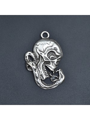 Alooya Yılan - Kuru Kafa - Venom Gümüş Kaplama Kolye Ucu