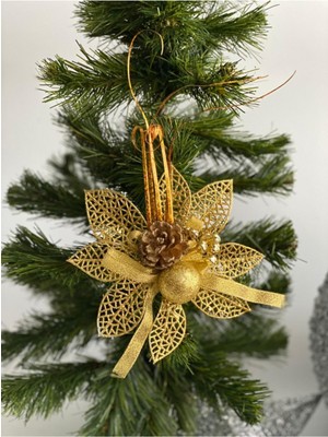 Empressco Parlak Altın Renkli Yılbaşı Çiçek Süsü, Yeni Yıl Dekorasyonu