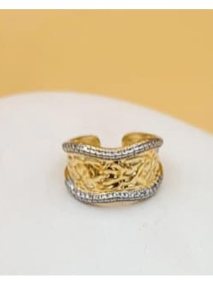 Nevoka Valeria Zirkon Taşlı Dövme Plaka Gold Yüzük