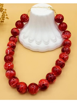 Nevoka Marble Büyük Boncuklu Kırmızı Kolye
