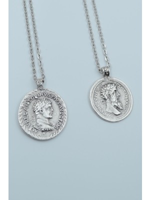 Alooya 2’li Antik Roma Sikkesi Madalyon Gümüş Kaplama Kolye Seti