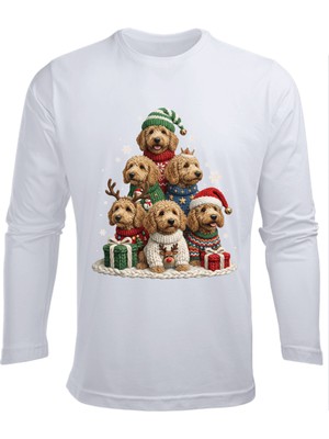 Efendioğlu Design Uzun Kollu Köpekler Yeni Yıl Yılbaşı Ağacı Baskılı Christmas Baskılı Pamuklu Çocuk Tişört