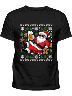 Efendioğlu Design Noel Baba Beer Baskılı Pamuklu Yetişkin Tshirt
