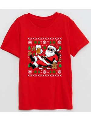 Efendioğlu Design Noel Baba Beer Baskılı Pamuklu Yetişkin Tshirt