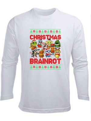 Efendioğlu Design Uzun Kollu Brainrot Karakterleri Yeni Yıl Yılbaşı Christmas Baskılı Pamuklu Çocuk Tişört