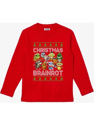 Efendioğlu Design Uzun Kollu Brainrot Karakterleri Yeni Yıl Yılbaşı Christmas Baskılı Pamuklu Çocuk Tişört