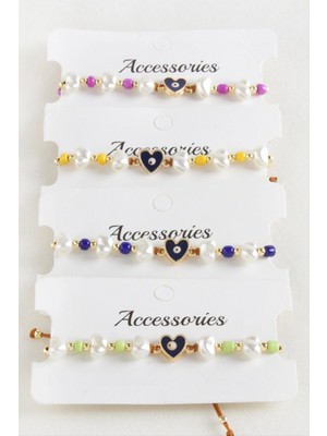 Marsilyan Kalp Boncuk İnci Makrome İp Bileklik