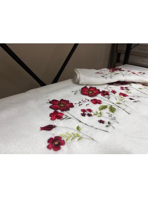 Rüya Pırıltı Çiçek Kabartmalı 1 Adet Büyük 1 Adet Küçük El Yüz Havlusu