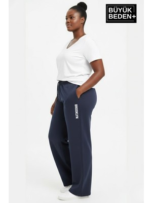 Superlife Kadın Büyük Beden Brooklyn Baskılı Rahat Kesim Lastikli Bel Paça Reçme Eşofman Altı SPR26EAK952-2