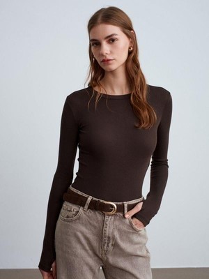 Dilvin 32319 Uzun Kollu Bluz Koyu Kahve