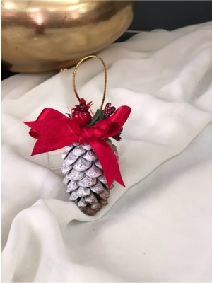 Empressco Yılbaşı Çam Ağacı Süsü, Kozalak ve Beyaz Noel Süsü, Kırmızı Renkli Dekorasyon