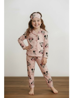 Furyatex Kız Çocuk Kiraz Desenli Pijama Takımı - Uyku Bandı Hediyeli