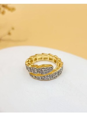 Nevoka Hydra Zirkon Taşlı Gold Pirinç Ayarlanabilir Yüzük