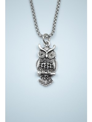 Alooya Minimal Baykuş Gümüş Kaplama Örme Zincir Kolye