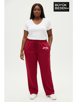 Superlife Kadın Büyük Beden New York Baskılı Rahat Kesim Lastikli Bel Paça Reçme Eşofman Altı SPR26EAK952-5