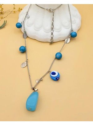 Nevoka Mavi Boncuklu Zincir Kolye