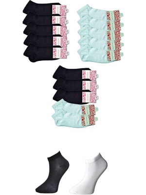 Royaleks Siyah ve Beyaz Kadın Bilek Çorap 15 Çift